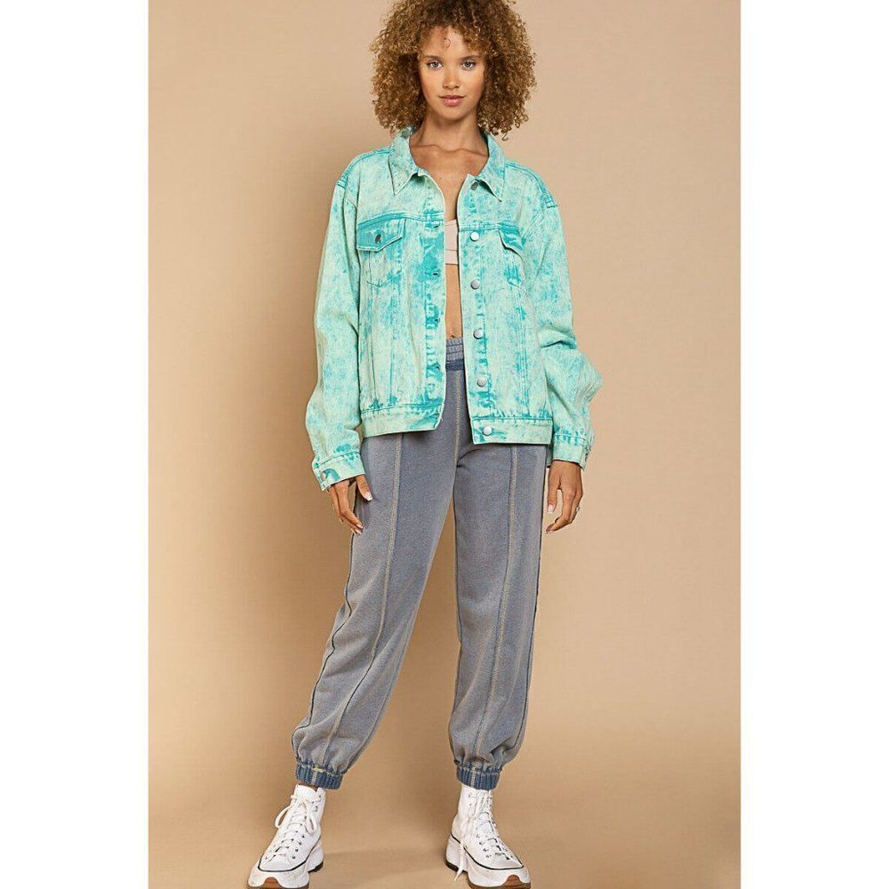 SALE! POL CLOTHING Vintage Aqua Denim Acid Washed Jacket Button Up New S-L TWJ45 - Picture 10 of 11